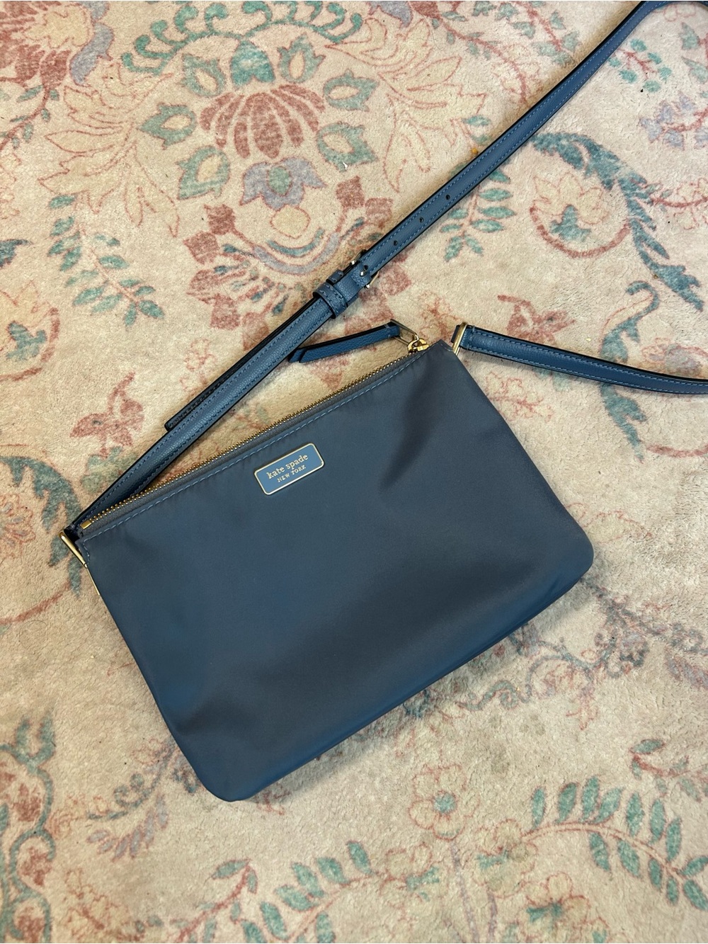 kate spade navy blue leather crossbody bag with gold hardware